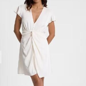 NWT, Express • V-Neck Short Sleeve Button Front Mini Dress, Size XS